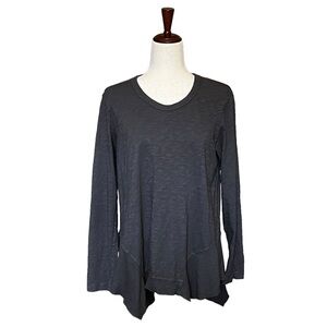 Wilt Long Sleeve Asymmetrical Hem Round Scoop Neck Top. Brown Grey Size M #1125